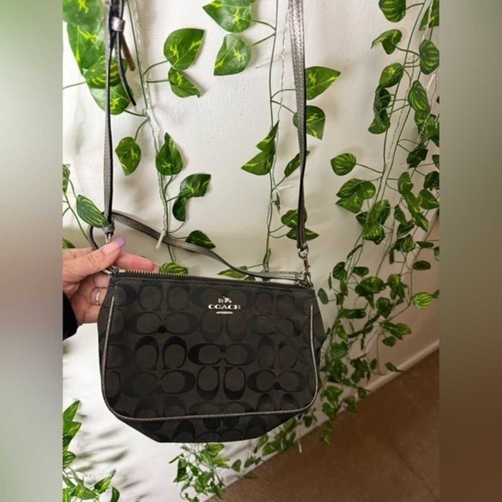 COACH Black Metallic Signature Canvas Top Handle Crossbody Bag